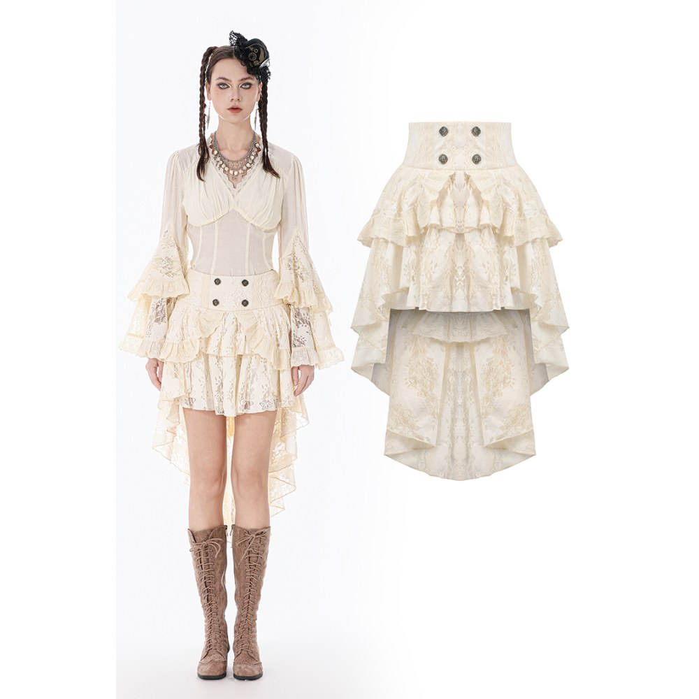 Dark in Love - Steampunk Lace High low rok - Creme